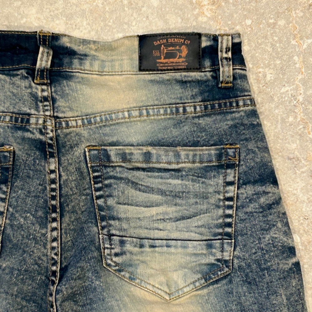 Dash Denim Jeans Mens 32x30 Blue Distressed Biker Moto Acid Wash Slim Stretch